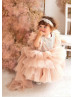 Pearl Beaded Lace Tulle High Low Flower Girl Dress